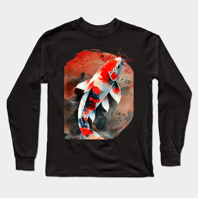 Koi Pond: Showa Sanshoku Koi captivating in their endless variety on a dark (Knocked Out) background Long Sleeve T-Shirt by Puff Sumo